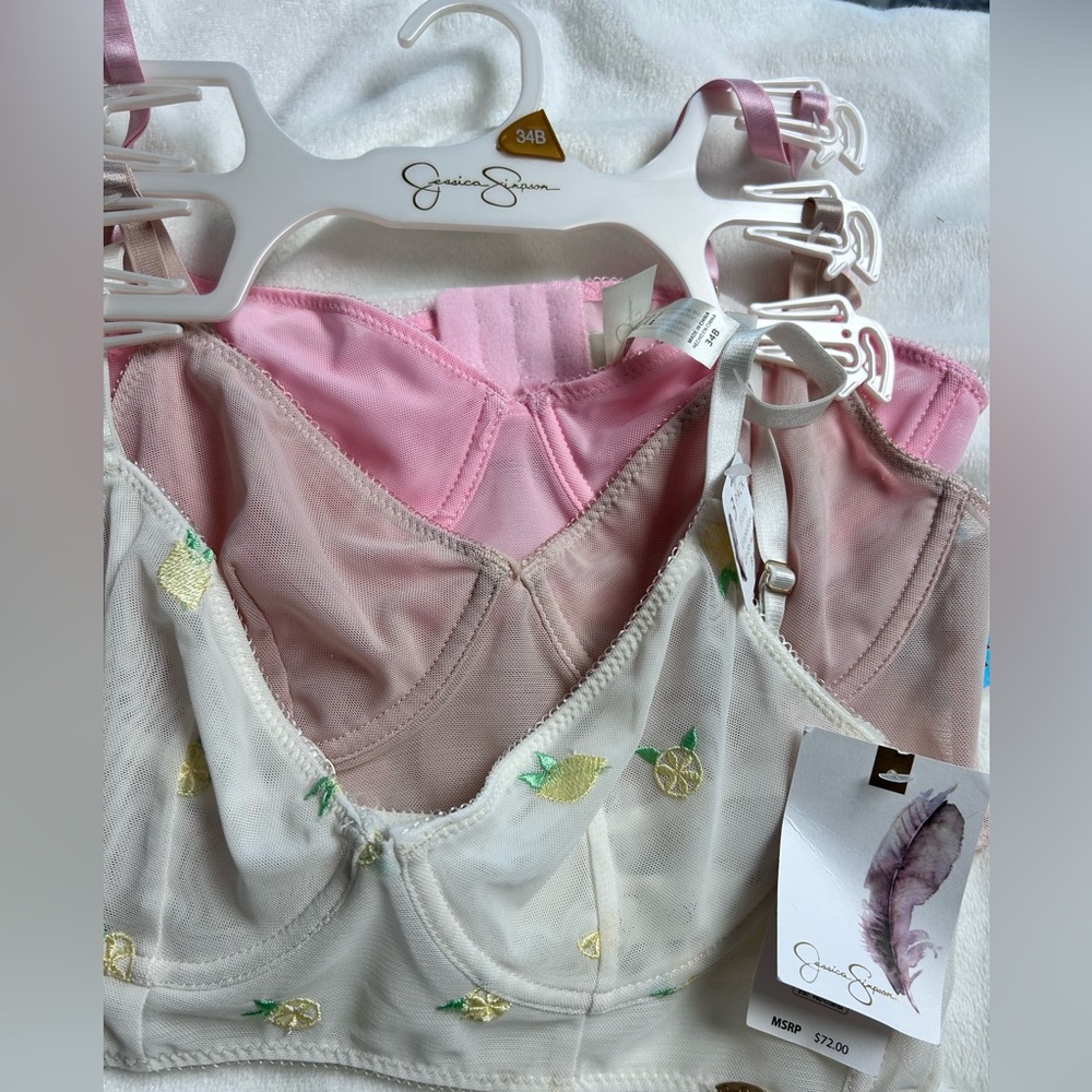 Jessica Simpson Sheer Lace underwire Lemons, pink and nude Bra Set of 3 NWT - Picture 8 of 15